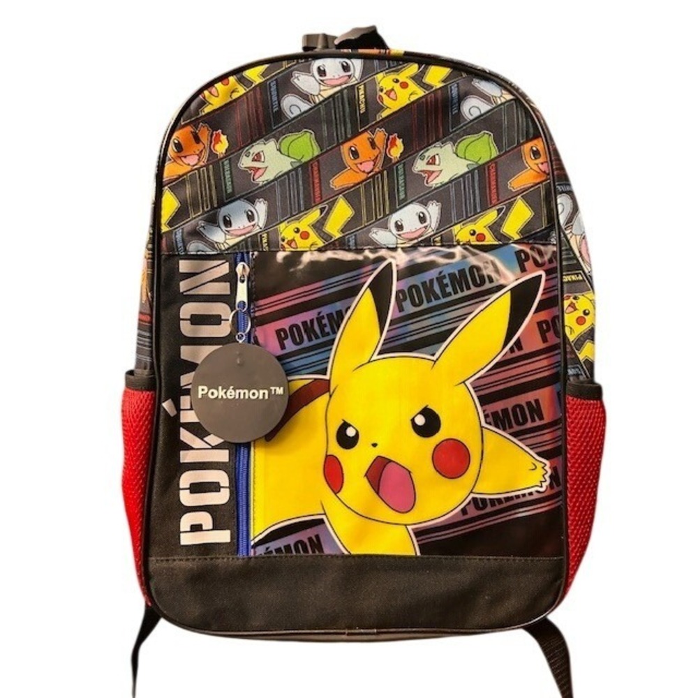 Pokemon Pikachu Backpack Black Red Blue Multi Character School Bag 16 Inch